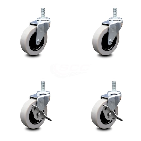 Service Caster 3 Inch Polyurethane Wheel 3/8 Inch Threaded Stem Caster Set with 2 Brakes SCC SCC-TS05S310-TPUS-381610-2-SLB-2